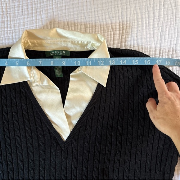 Lauren Ralph Lauren Womens XL Silk Cashmere Sweater Black Mock Layer Career Top - Picture 6 of 8